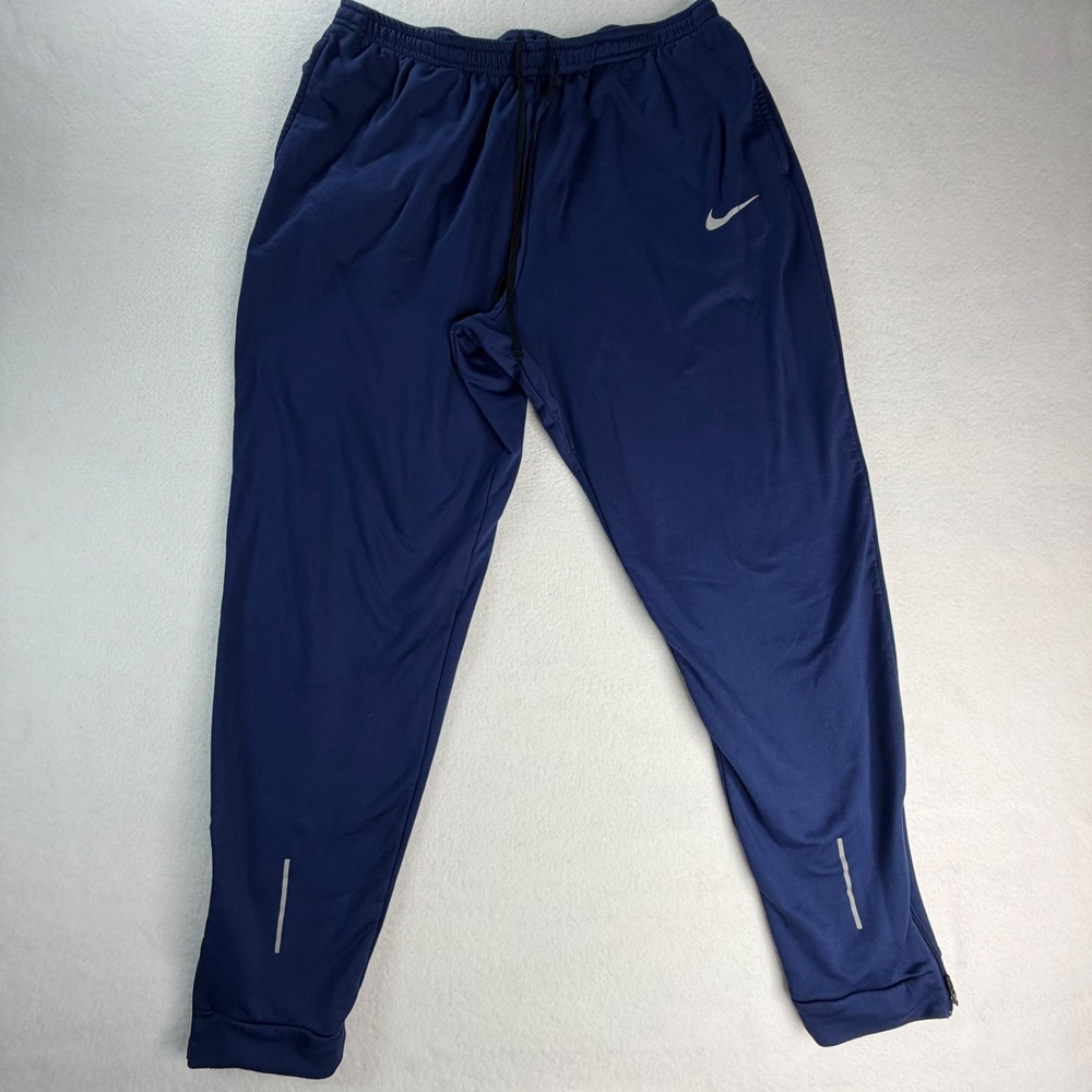 Nike Dri-FIT Mens Running Pants Navy Blue Reflective Zipper Cuffs Large